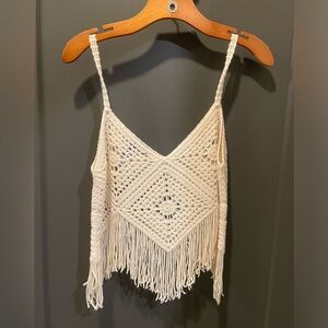Forever 21 Cream Crochet Fringe Camisole